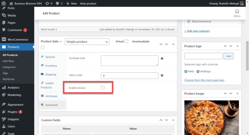 WooCommerce: Override Single Product Settings e.g. Enable Reviews