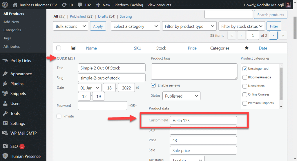 WooCommerce: Add Custom Field to “Quick Edit”
